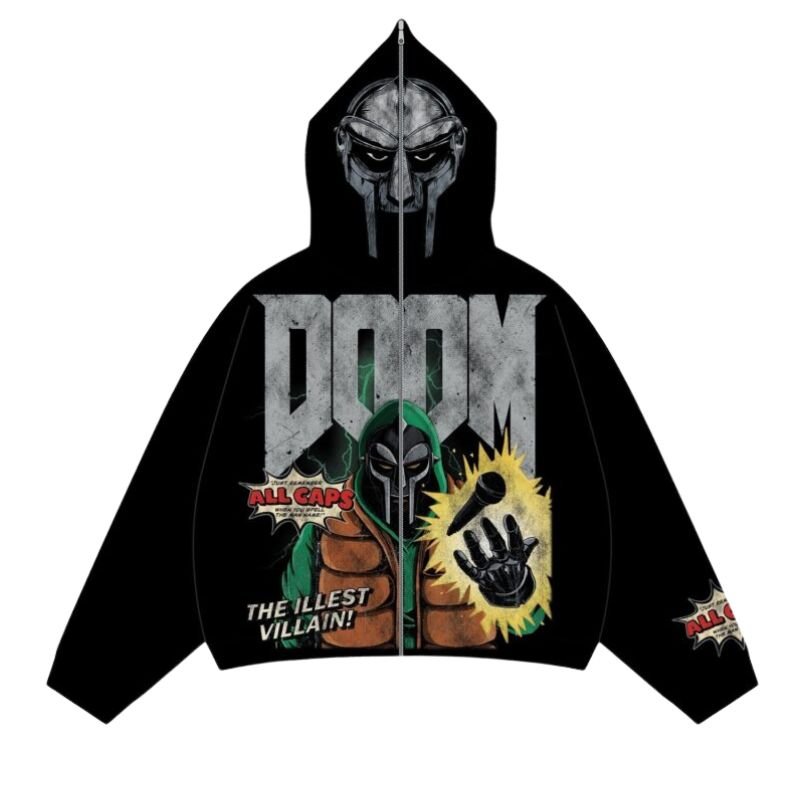 Dooms-Day-2026-Black-Hoodie Doomsday 2026 black zip-up hoodie with graphic front design