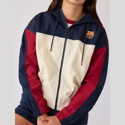 FC Barcelona Blaugrana track jacket with multi-color design and hooded collar