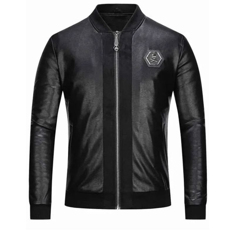 Halloween-Perfecto-Skull-Black-Bomber-Leather-Jacket Skull Perfecto Leather Jacket - Image 1