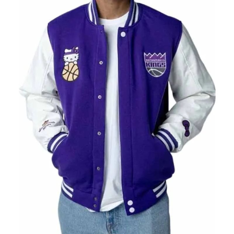 Hello-Kitty-Sacramento-Kings-Varsity-Jacket Hello Kitty Sacramento Kings Varsity Jacket - Image 1