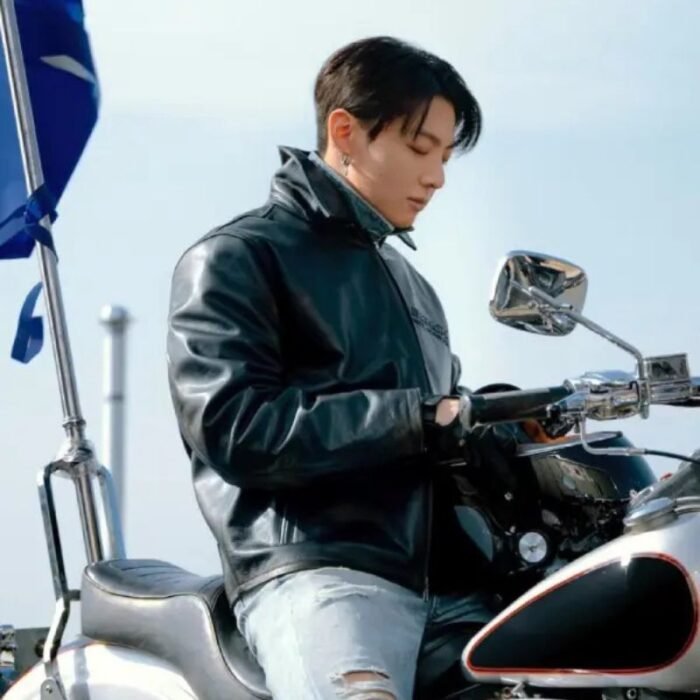 え*く様 Jung Kook for   レザーレーサージ Jungkook Leather Jacket | Black Racer Jacket | Ensured Fashion