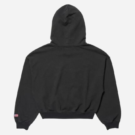 Back of the Lara hoodie in plain black, no print.