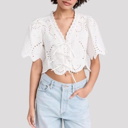 White Dutton Ranch eyelet crop top