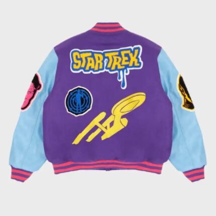 Kid Cudi Star Trek Varsity Jacket back with colorful graphic design