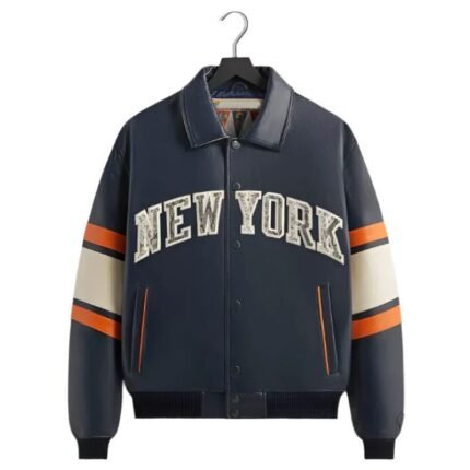 Kith AVIREX Knicks Jacket blue real leather front view