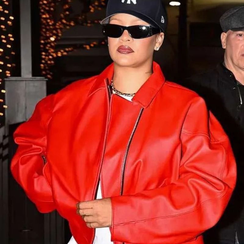 Los-Angeles-2025-Rihanna-Red-Leather-Jacket Los Angeles 2025 Rihanna Red Leather Jacket - Image 1