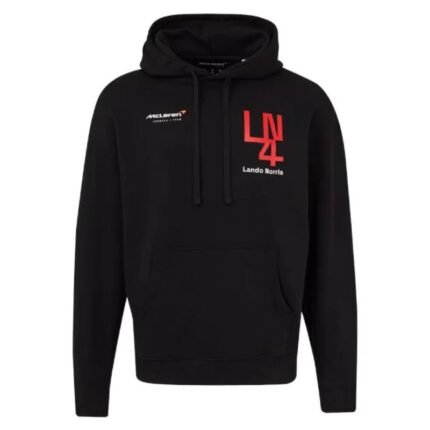 Black Lando Norris McLaren hoodie with LN4 front graphic and kangaroo pocket