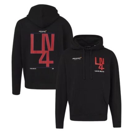 Black Lando Norris hoodie showing front and back LN4 racing graphics