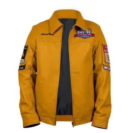 Logan Hay NFR Las Vegas Leather Jacket front view in brown leather