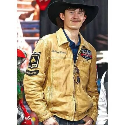 Logan Hay NFR Leather Jacket worn with western outfit