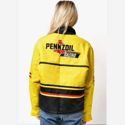 Your Fault London Asha Banks Pennzoil racing jacket, back view.