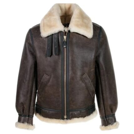 Brown Resident Evil 4 Leon Kennedy leather jacket with fur collar and front zipper