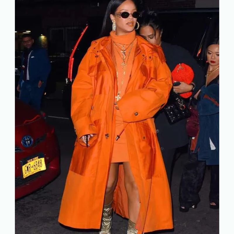 Rihanna-American-Singer-at-Event-Bergdorf-Goodman-Coat Bergdorf Goodman Rihanna Orange Coat - Image 1
