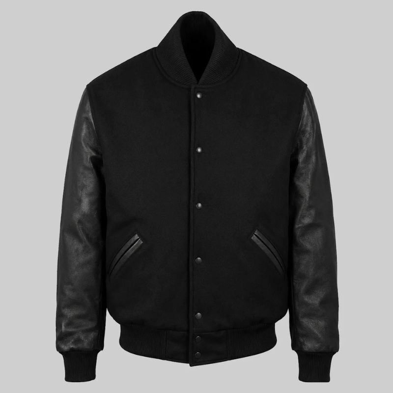 Rudy-Irish-Black-Varsity-Jacket-Front Men’s Daniel E. ‘Rudy’ Bomber Jacket - Image 1