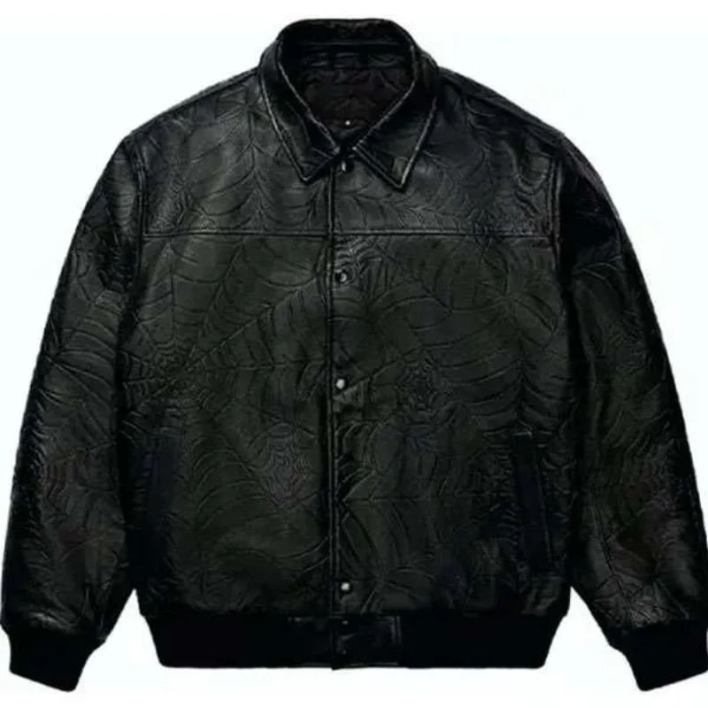 Spider-Debossed-Black-Leather-Jacket Spider Leather Jacket - Image 1
