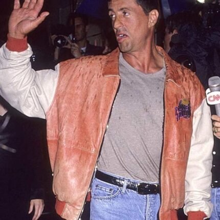 Sylvester Stallone wearing the Planet Hollywood leather jacket