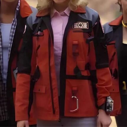 Power Rangers Lightspeed Rescue jacket in red and black worn by a group for a TV-series-inspired look.
