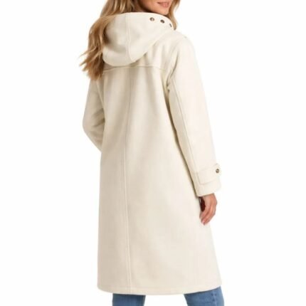 White Team USA toggle coat rear view with hood and long sleeves