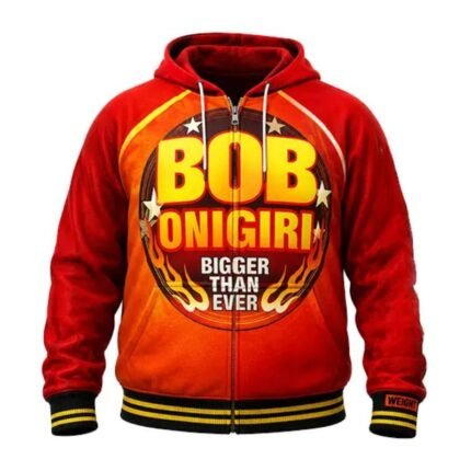 Tekken 8 Bob Onigiri red zip-up hoodie front view