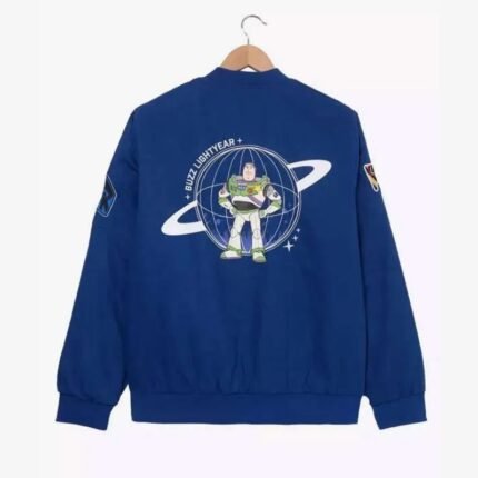 Toy Story Buzz Jacket back view showing the blue flight-style design and ribbed cuffs