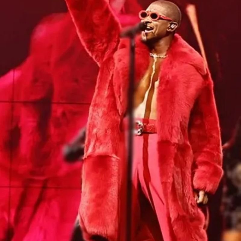 Usher-Red-Fur-Coat Boston Show Usher Red Fur Coat - Image 1