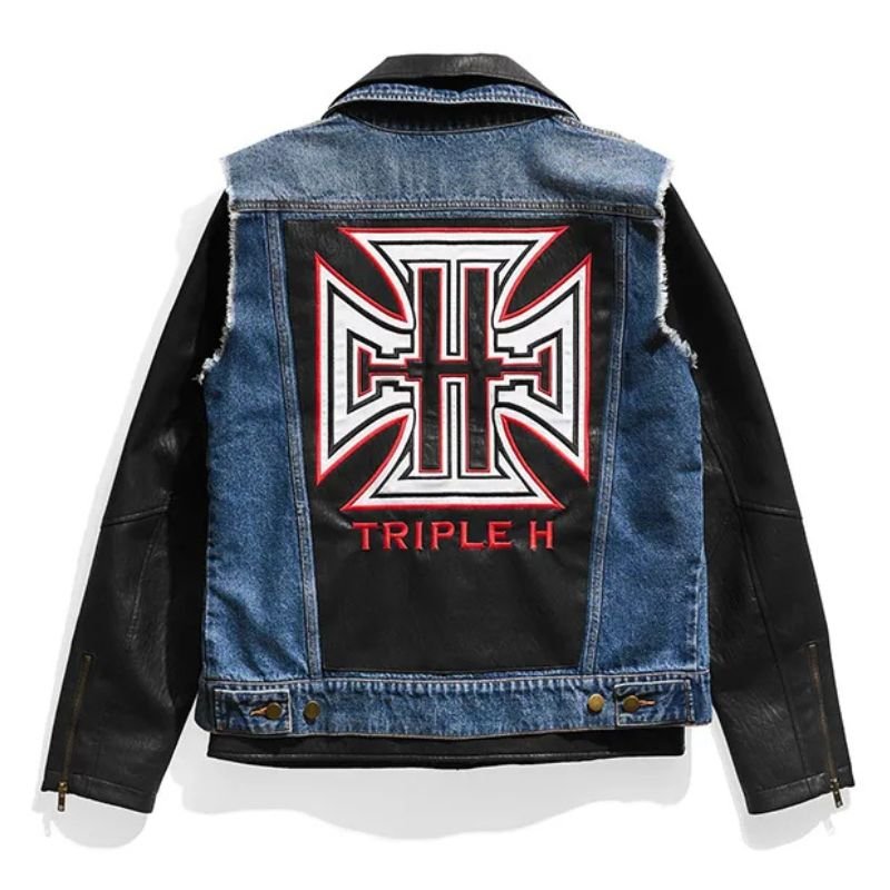 WWE-Triple-H-Denim-Leather-Jacket WWE Triple H Denim Leather Jacket - Image 1