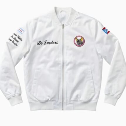 White WrestleMania 42 bomber jacket front