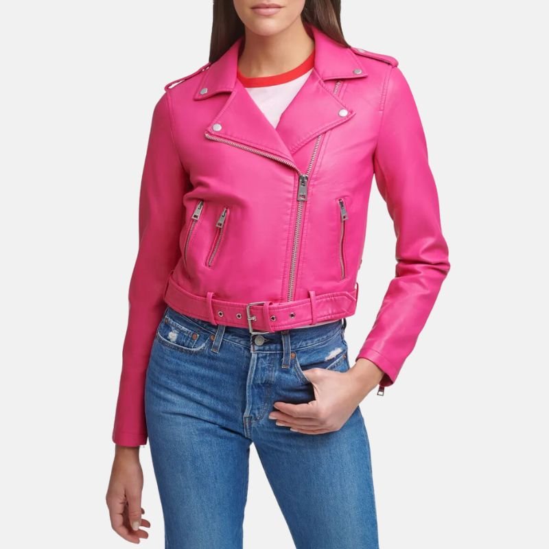 asymmetrical-leather-hot-pink-jacket Women's Asymmetrical Leather Hot Pink Jacket - Image 1