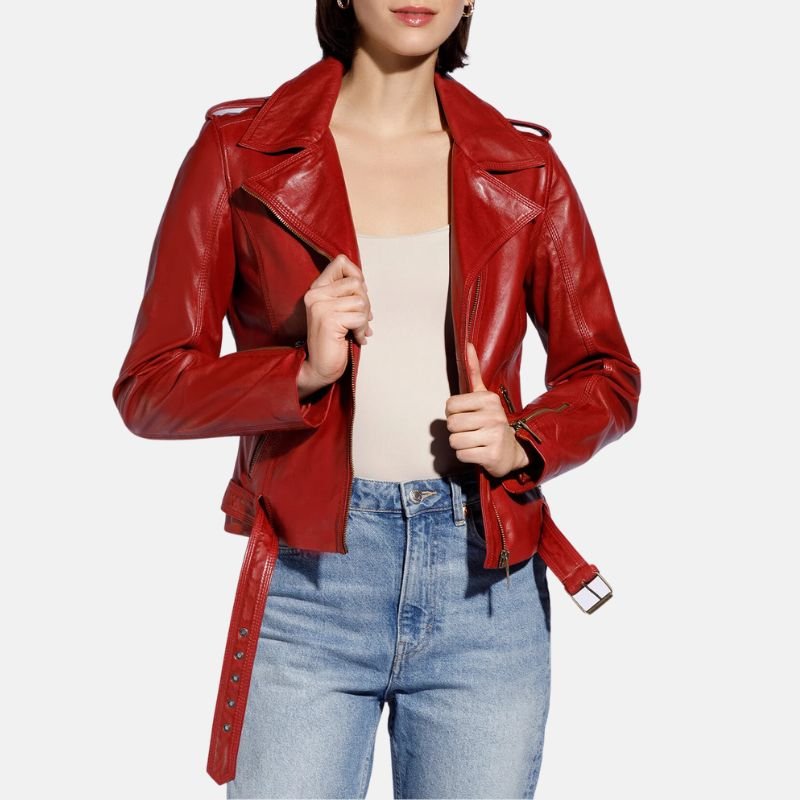 biker-style-red-womens-leather-jacket Biker Style Red Women’s Leather Jacket - Image 1