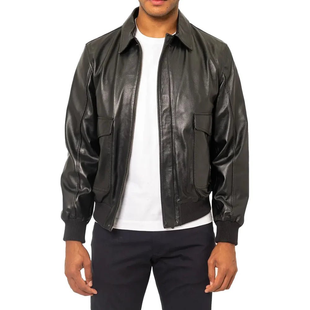 black-aviator-usaf-leather-jacket Aviator A2 USAAF Black Leather Bomber Jacket - Image 1