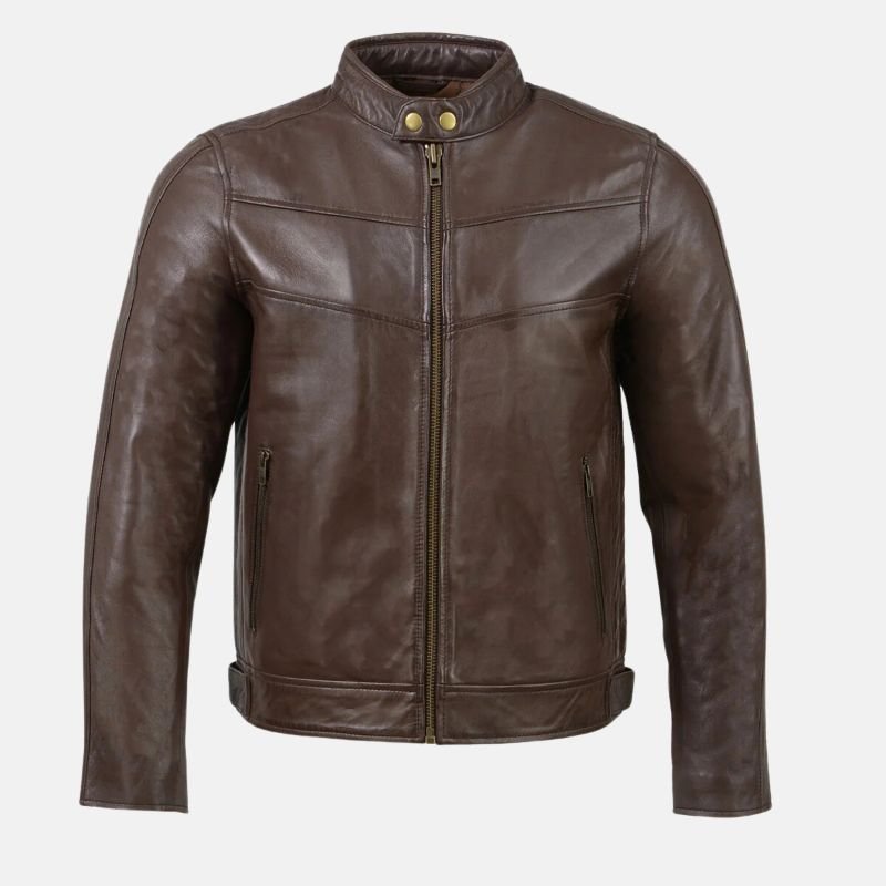 cafe-racer-leather-brown-jacket-mens Men’s Cafe Racer Leather Brown Jacket - Image 1