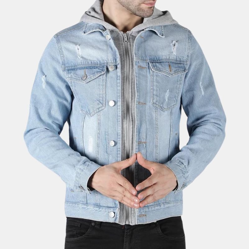 denim-blue-jacket-with-hood Men’s Blue Denim Hooded Jacket - Image 1