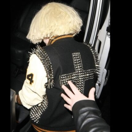 Lady Gaga studded varsity jacket, back view