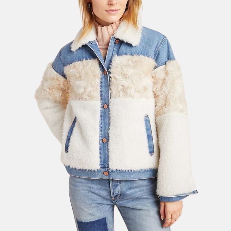 lily-white-fur-collar-blue-jean-for-womens Lily White Fur Collar Blue Jean Jacket For Women - Image 1