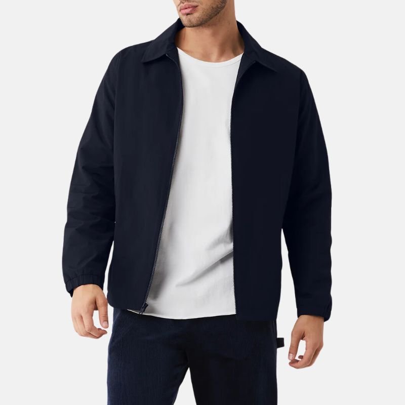 mens-shirt-collar-navy-blue-cotton-jacket Men's Shirt Collar Navy Blue Cotton Jacket - Image 1