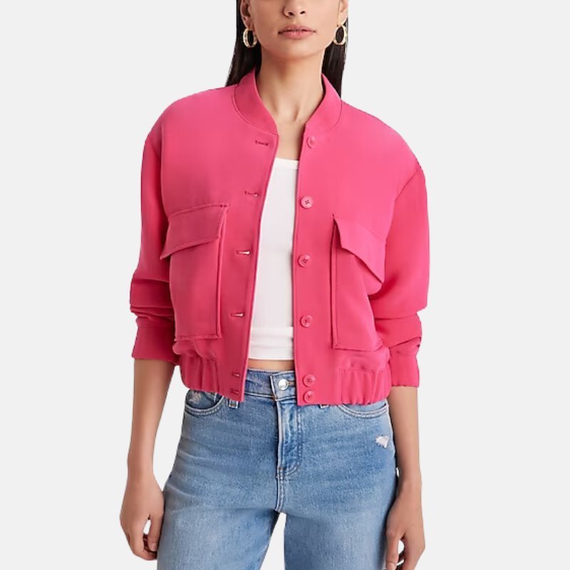 pink-bomber-jacket Women's Pink Wool Bomber Jacket - Image 1