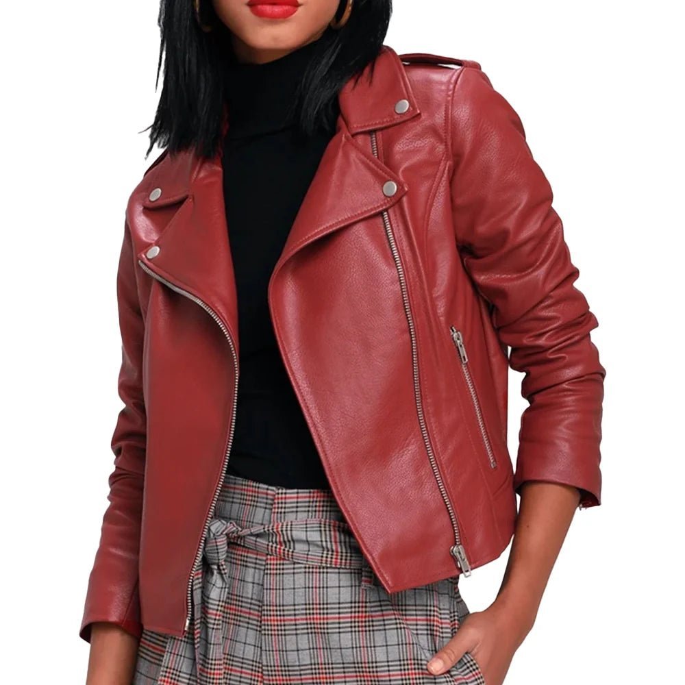 red-leather-jaket-for-womens Biker Women's Red Leather Jacket - Image 1