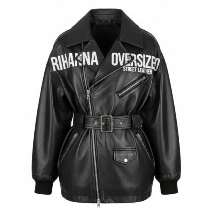Rihanna Oversized Street Leather jacket, front view