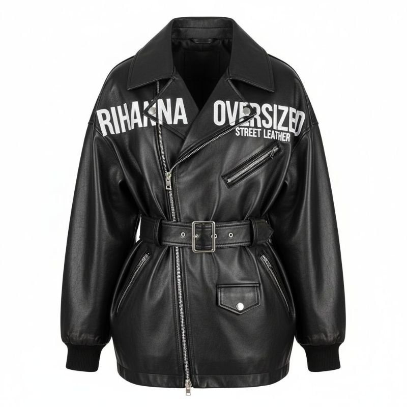 rihanna-oversized-street-leather-jacket Rihanna Oversized Street Leather Jacket - Image 1