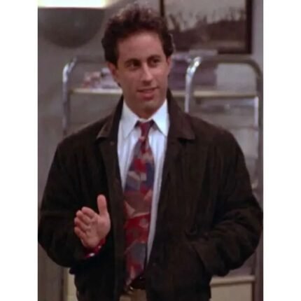 Brown suede jacket inspired by Jerry Seinfeld with shirt collar and snap-tab closure