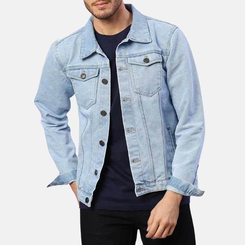 sky-blue-classic-denim-jacket-mens-1 Mens Classic Sky Blue Denim Jacket - Image 1