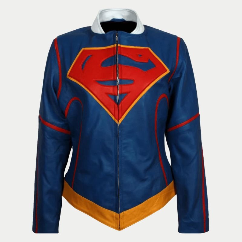 supergirl-melissa-benoist-blue-leather-jacket Supergirl Melissa Benoist Blue Leather Jacket - Image 1