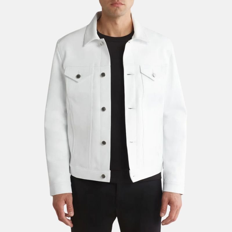 trucker-white-leather-jacket-mens Men's Trucker White Leather Jacket - Image 1