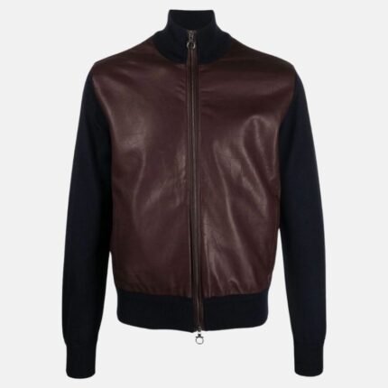 Men’s maroon leather bomber jacket product image