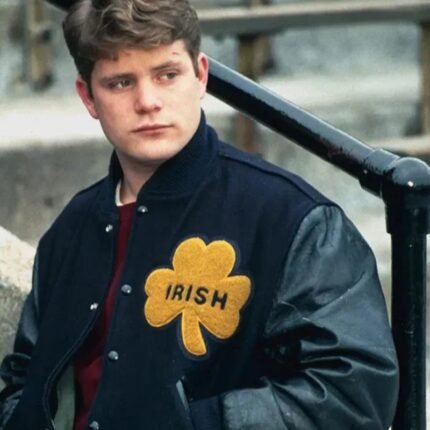 Rudy Irish bomber jacket worn with the gold shamrock patch on the chest.