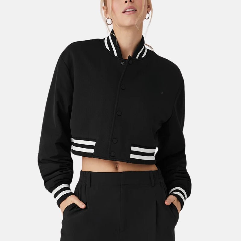 wool-black-varsity-baseball-bomber-for-womens Wool Black Varsity Baseball Bomber Jacket For Women - Image 1