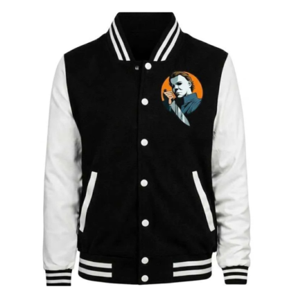 A Sitter’s Guide Jacket black and white Halloween varsity jacket front view
