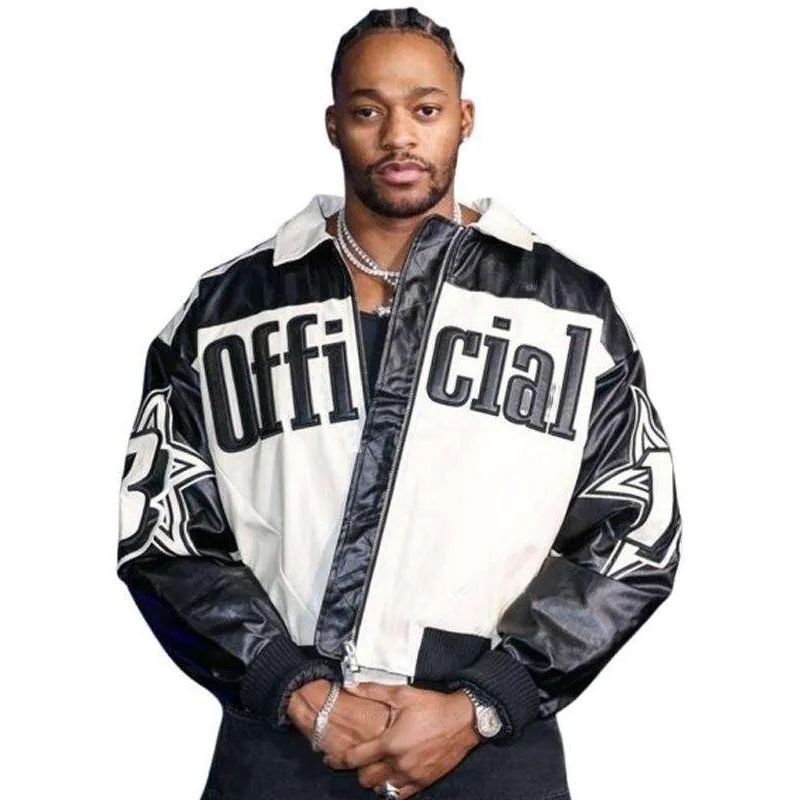 Christopher-Meyer-BMF-Premiere-Bomber-Leather-Jacket Christopher Meyer Black and White Bomber Leather Jacket - Image 1