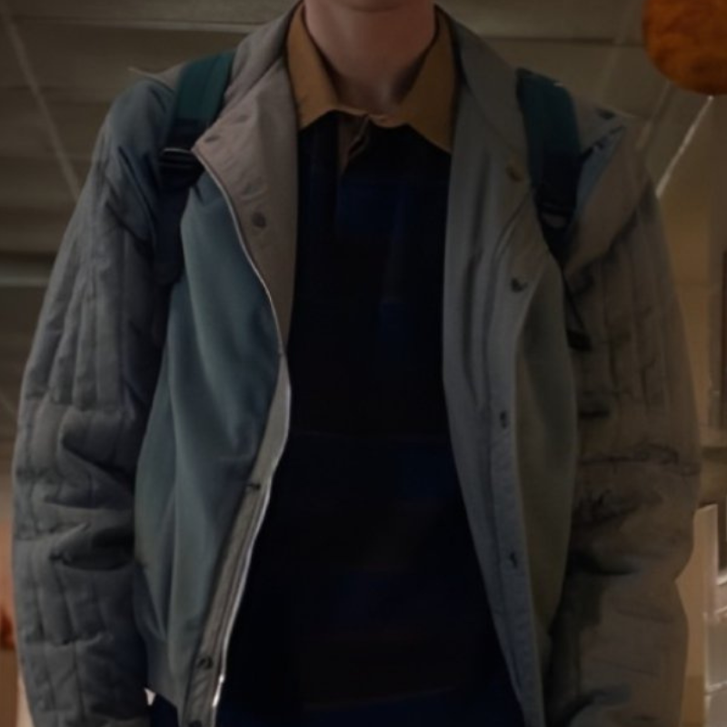Finn-Wolfhard-TV-Series-Stranger-Things-S05-Mike-Wheeler-Wide-Collar-Grey-Bomber-Jacket Inspired By Stranger Things S05 Finn Wolfhard Bomber Jacket - Image 1