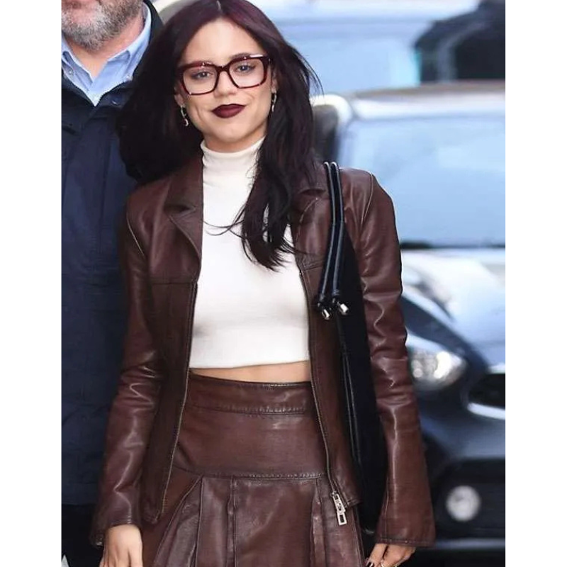 Jenna-Ortega-Death-of-a-Unicorn-2025-Movie-Premiere-Leather-Jacket Jenna Ortega Death of a Unicorn 2025 Brown Leather Jacket - Image 1